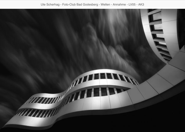 Ute Scherhag - Annahme Modern Architektur mit geschwungenen Linien und starkem Kontrast in Schwarz-Weiß.